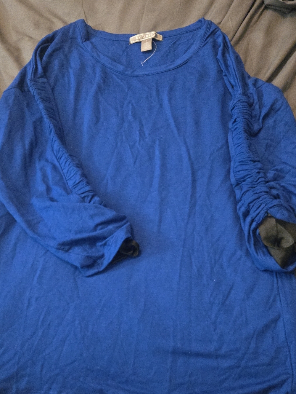 Large Women's Royal Blue Long-Sleeve Ruched Sleeve Tee